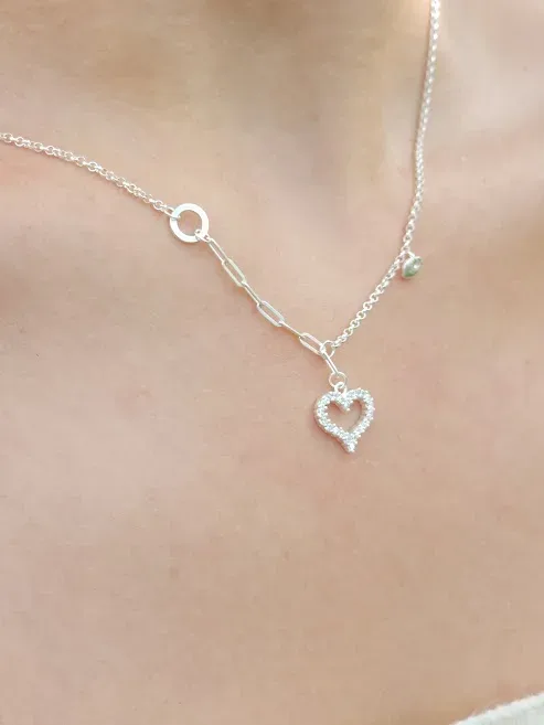Collar plata 925 para dama con diseño de corazón color plateado #21