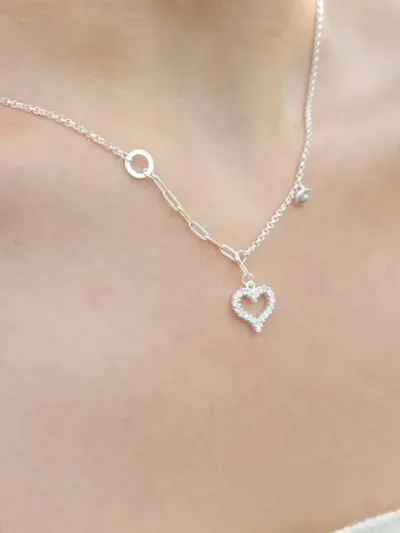 Collar plata 925 para dama con diseño de corazón color plateado #21