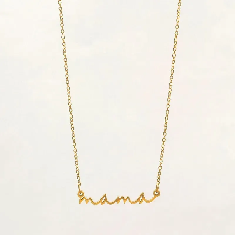 Collar de acero inoxidable para dama color dorado "mamá"