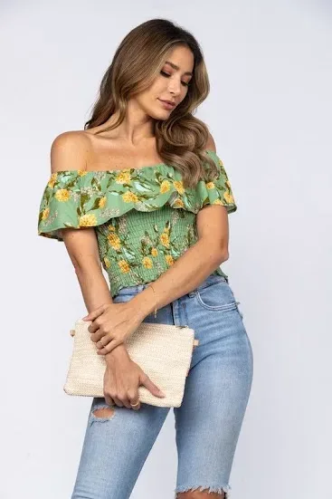 Blusa para dama diseño floral color verde