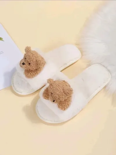 Pantuflas para dama color blanco con osito 3D