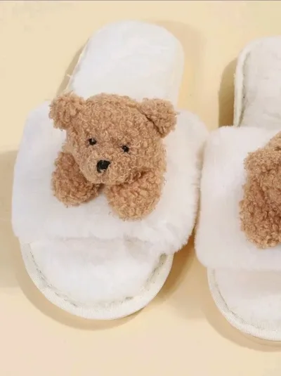 Pantuflas para dama color blanco con osito 3D