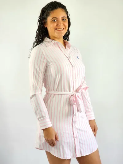 Vestido Cambridge Polo Club para dama diseño a rayas color rosado