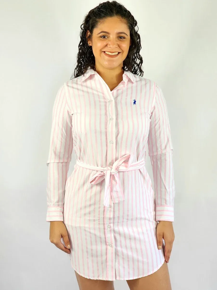 Vestido Cambridge Polo Club para dama diseño a rayas color rosado