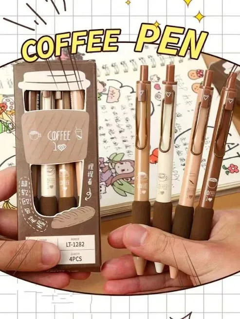 Set de 4 plumas con diseño de café