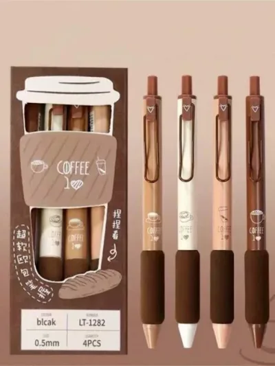 Set de 4 plumas con diseño de café