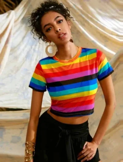 Camiseta para dama de rayas multicolor
