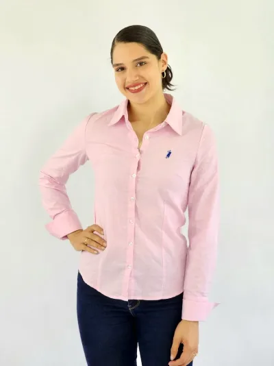 Camisa manga larga  Cambrige Polo para dama color rosa