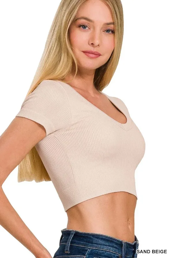 Crop top color beige para Dama