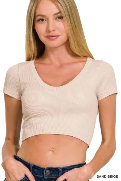 Crop top color beige para Dama