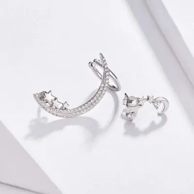 Aretes de plata 925 para dama diseño luna