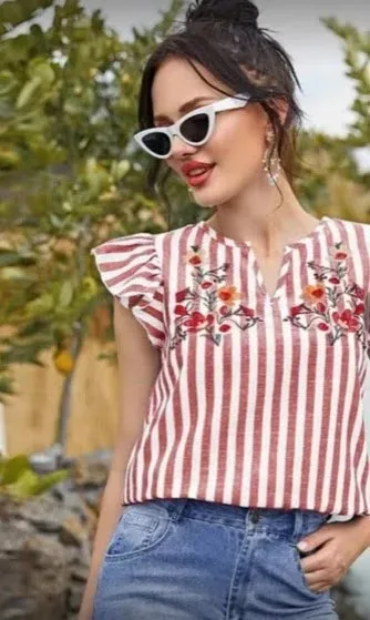 Blusa para dama a rayas color blanco y rojo