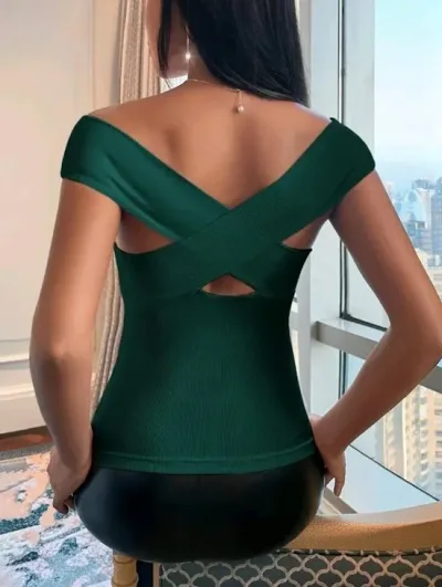 Blusa para dama color verde de hombros descubiertos