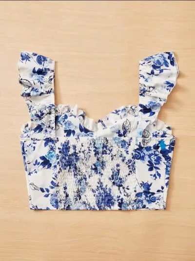 Crop Top blanco floreado