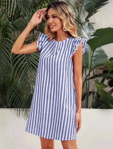 Vestido para dama diseño de rayas blancas y azules