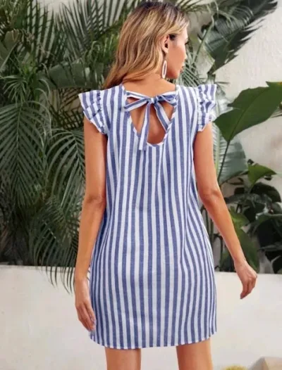 Vestido para dama diseño de rayas blancas y azules