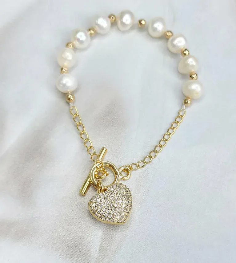 Pulsera de piedras naturales para dama color dorado