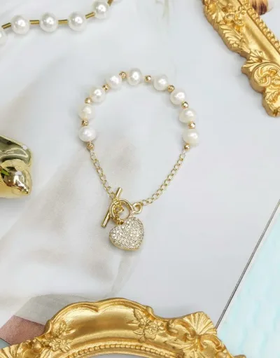 Pulsera de piedras naturales para dama color dorado