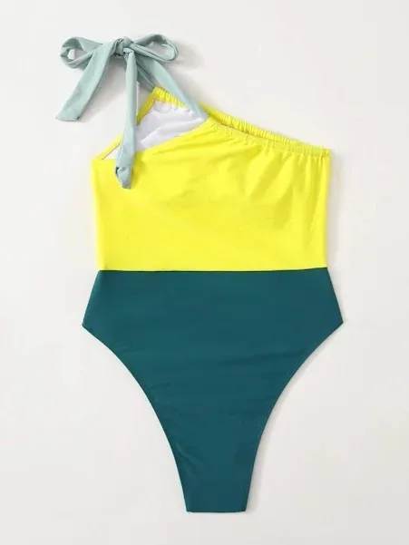 Vestido de baño para dama color amarillo y turquesa