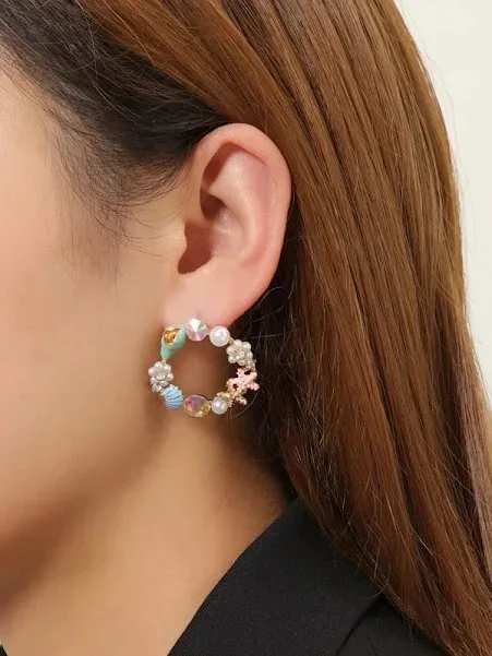 Aretes con diseño de mar de fantasía