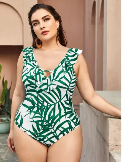 Vestido de baño para dama color blanco y verde