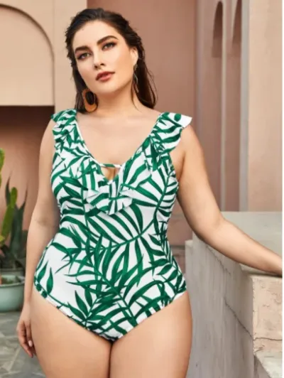 Vestido de baño para dama color blanco y verde