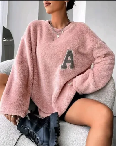 Sueter de peluche para dama color rosado