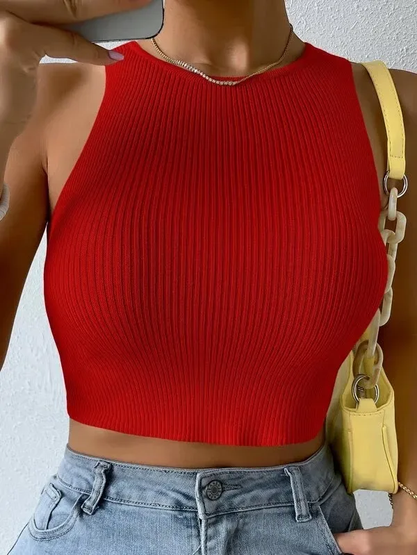 Top tejido para dama color rojo