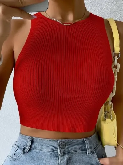 Top tejido para dama color rojo