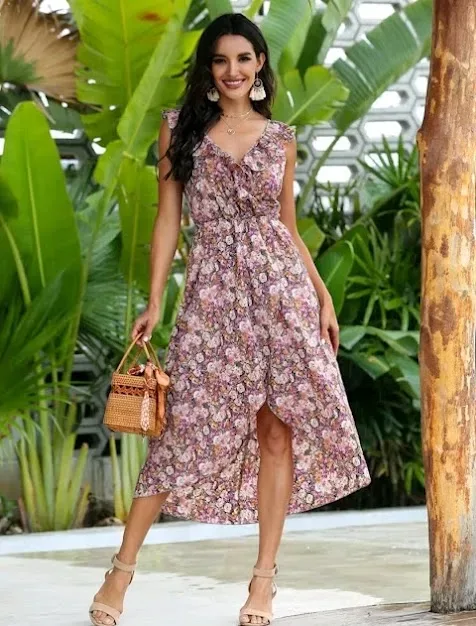 Vestido para dama con estampado floral tonos rosados