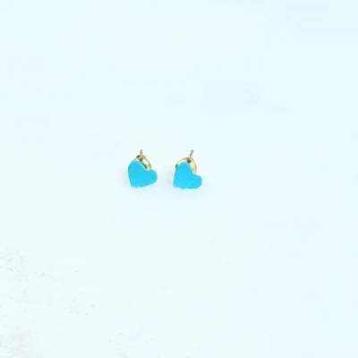 Par de aretes para dama diseño de corazón celeste