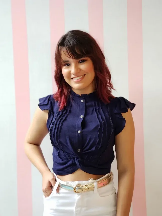 Blusa E y M para dama color azul con vuelos