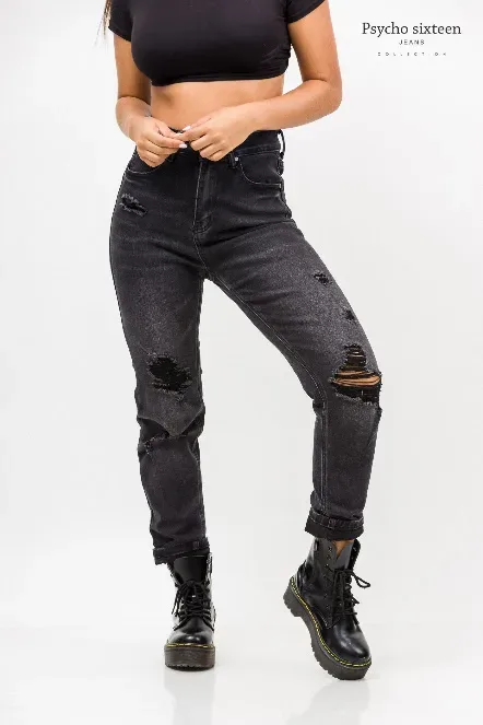 Mom Jeans Psycho Sixteen para dama PW184 color negro