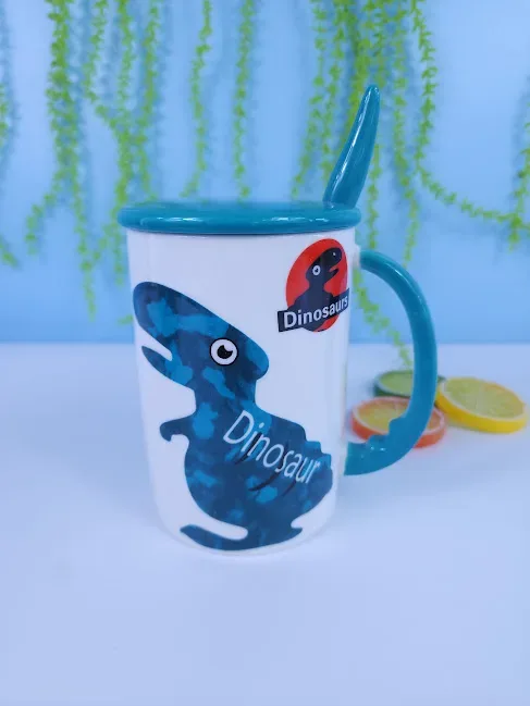 Tasa de dinosaurio con Tapa y Cuchara