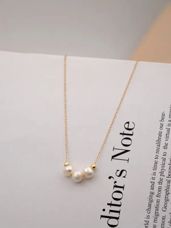 Cadena aleacion de zinc con diseño de perlas fantasía #COLOR DORADO