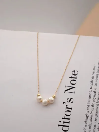 Cadena aleacion de zinc con diseño de perlas fantasía #COLOR DORADO
