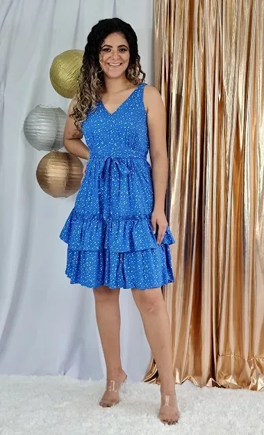 Vestido U.S Polo para dama color azul con lunares blancos