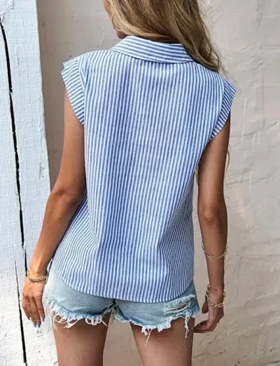 Blusa para dama color celeste a rayas