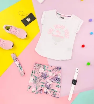 Conjunto para niña color blanco y rosa