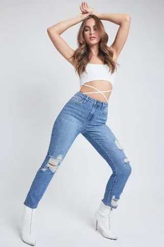 Mom Jeans para dama color azul mezclilla P102068