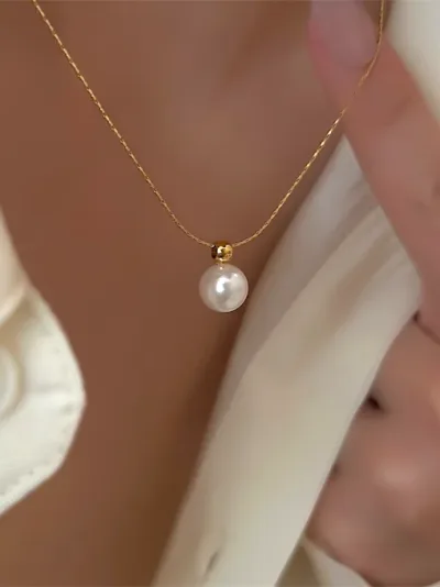 Cadena acero titanio diseño perla #COLOR DORADO