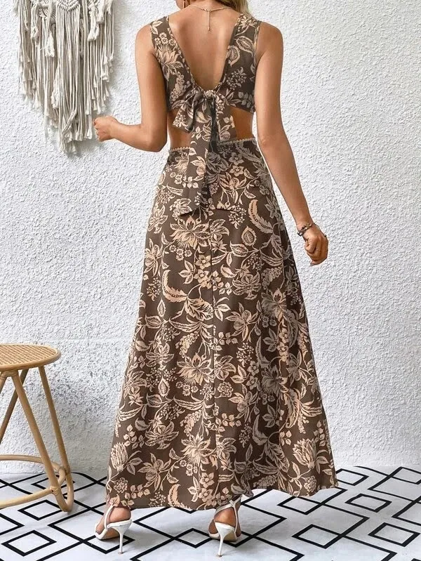 Vestido para dama con diseño floral en tonos café