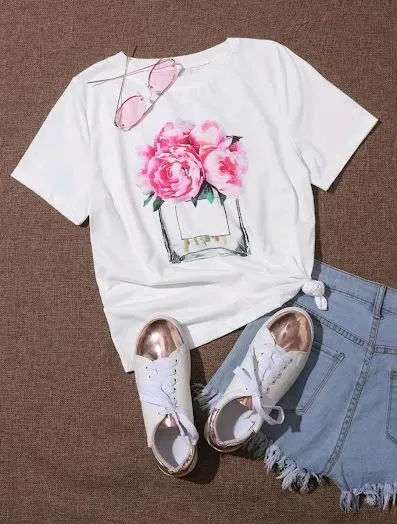 Camisetas para dama color blanco diseño de flores