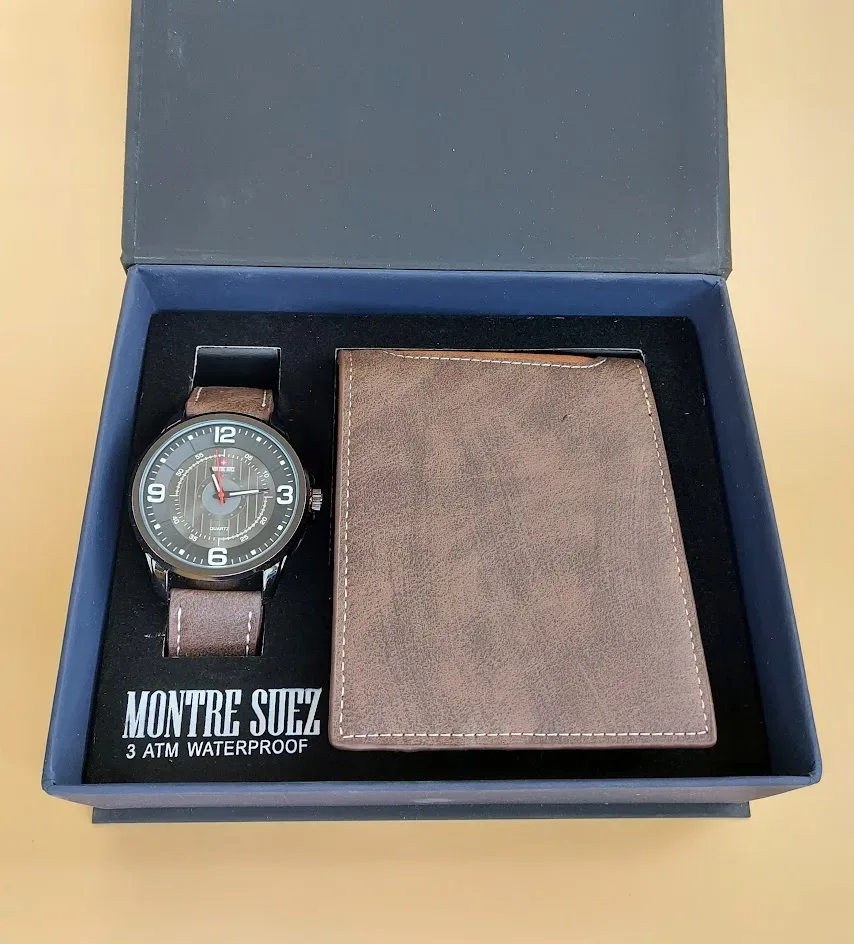 Set de reloj y billetera para caballero PL 5286 GUN-GUN/WHI