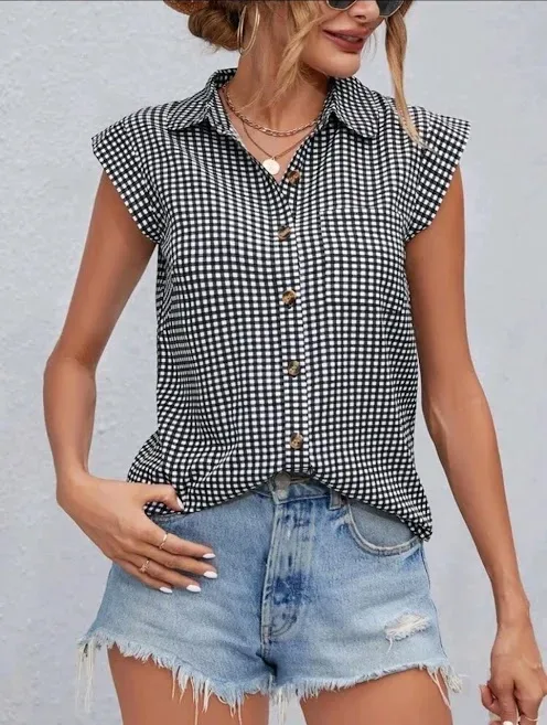 Blusa para dama con estampado de cuadros