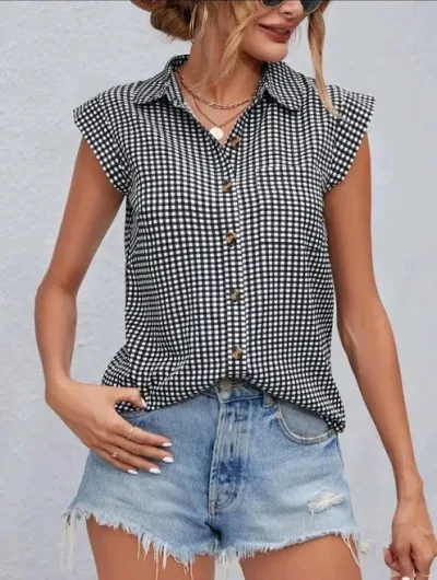 Blusa para dama con estampado de cuadros