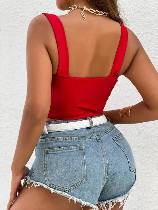 Top de tirantes para dama color rojo bustier de satén