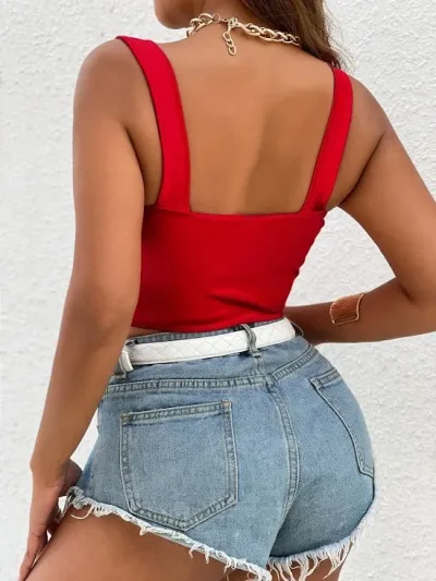Top de tirantes para dama color rojo bustier de satén