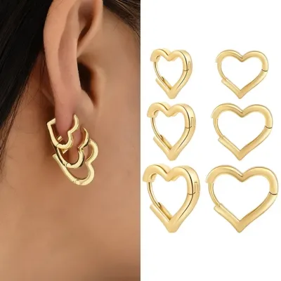 Argollas acero inoxidable para dama  diseño corazón color dorado
