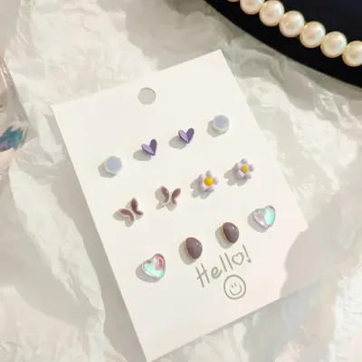 Set de 6 pares de aretes, Material Fantasía.